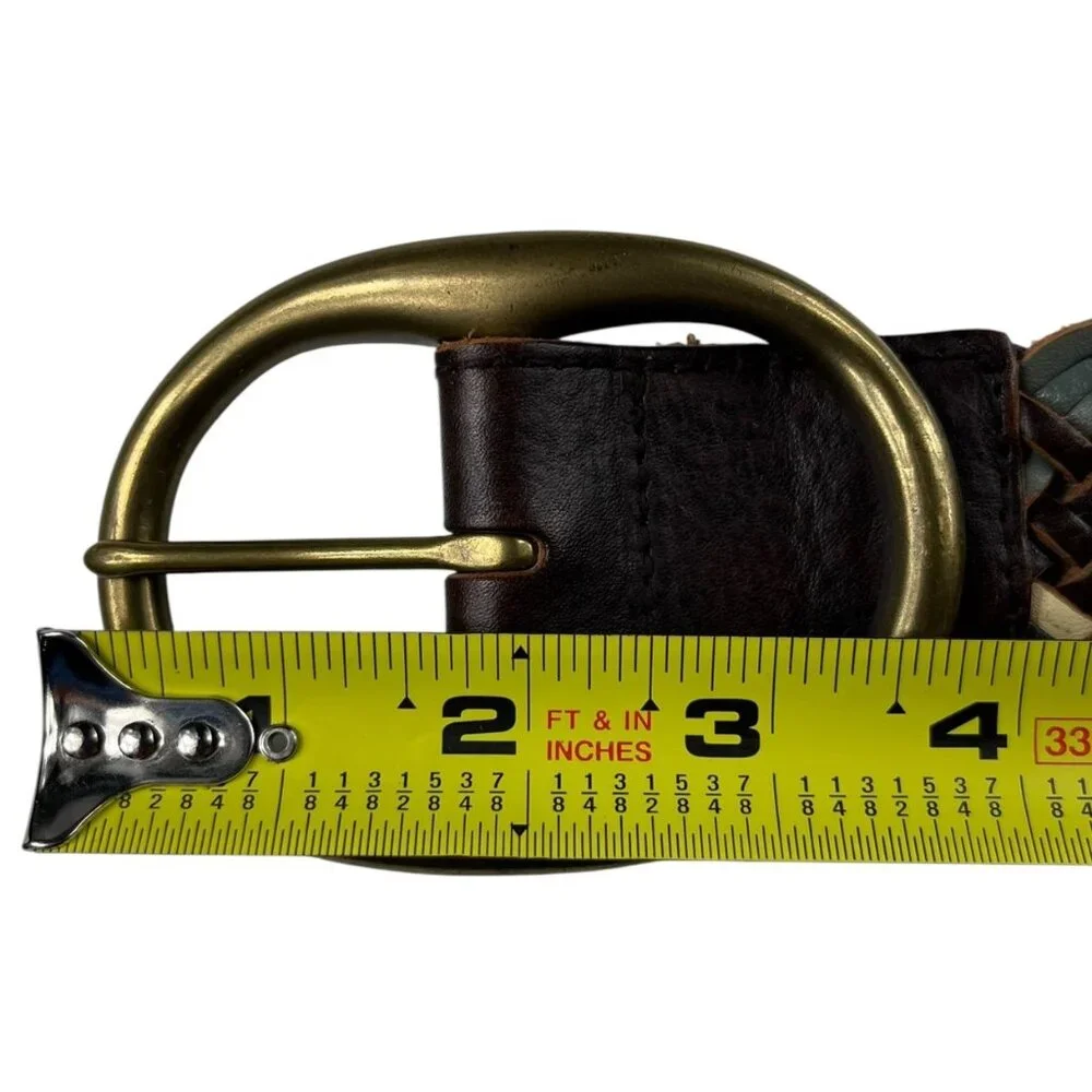 Belt Women's Size Small Multicolor Leather Braided Solid Brass Buckle Cowgirl
